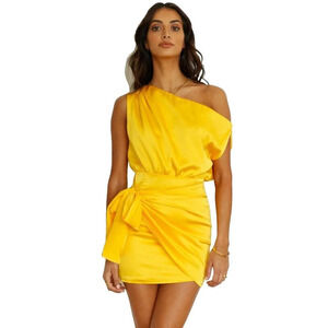 RUNAWAY THE LABEL Charisma Mini Dress Women Size 6 Mango Yellow off-the-shoulder